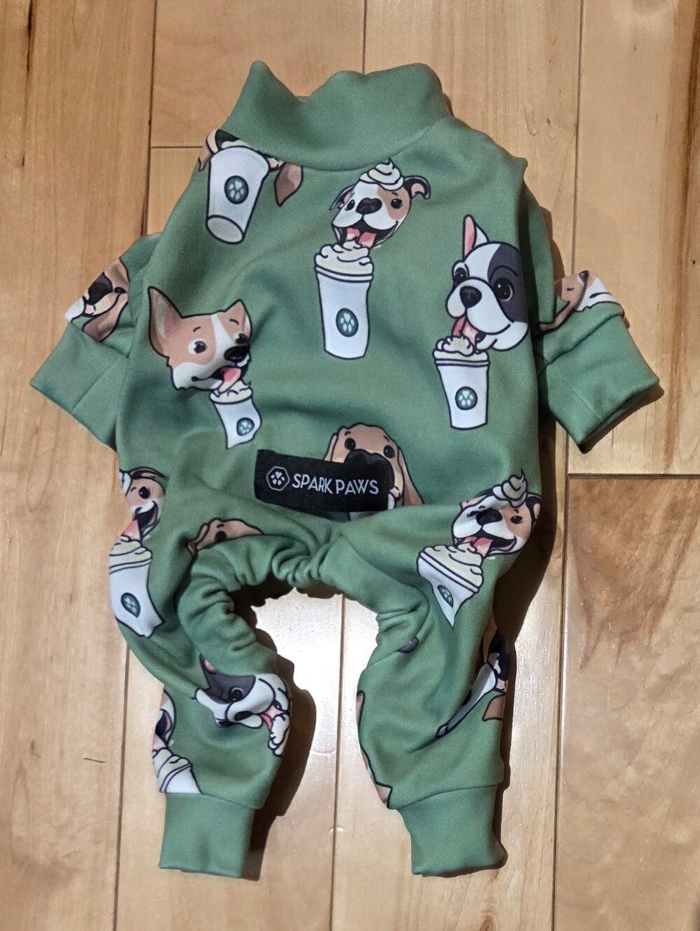 NEW Spark Paws 🐾 Super Soft Green Pup Cup Dog Pajamas (S)